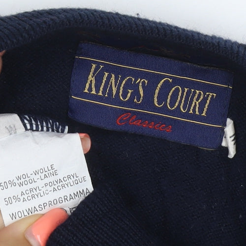 Kings Court Men's Navy M Argyle Wool Blend Crew Neck Pullover Jumper