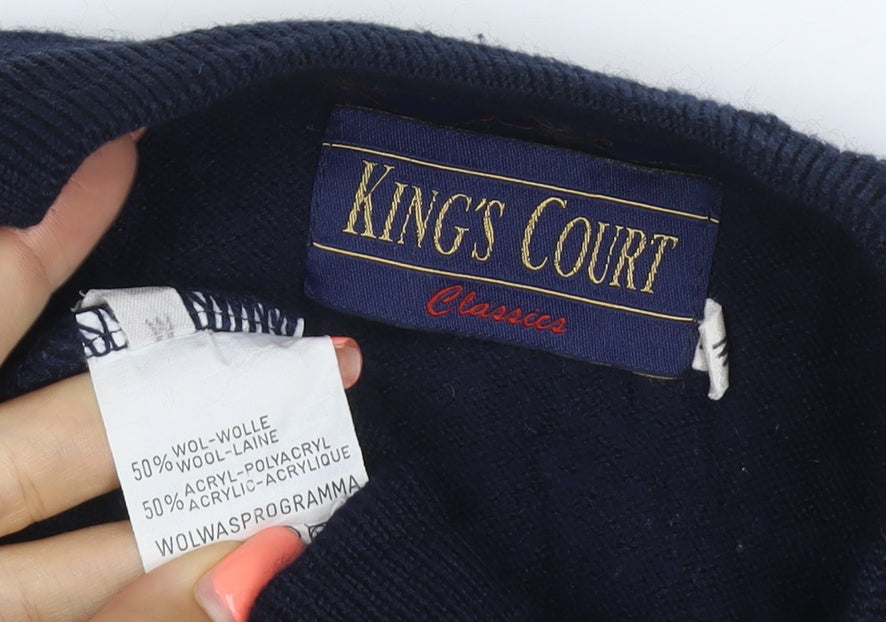 Kings Court Men's Navy M Argyle Wool Blend Crew Neck Pullover Jumper