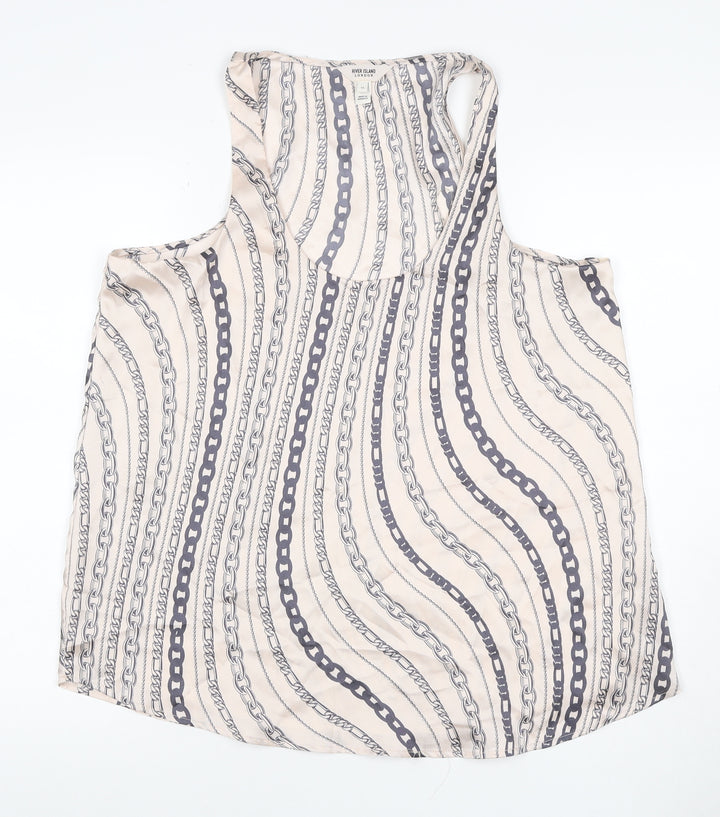 River Island Women Beige Chain Print Kimono Cowl Neck Blouse UK 14