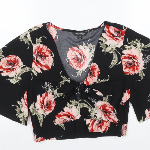 Miss Selfridge Women Black Floral Kimono Tie Front Blouse UK 12