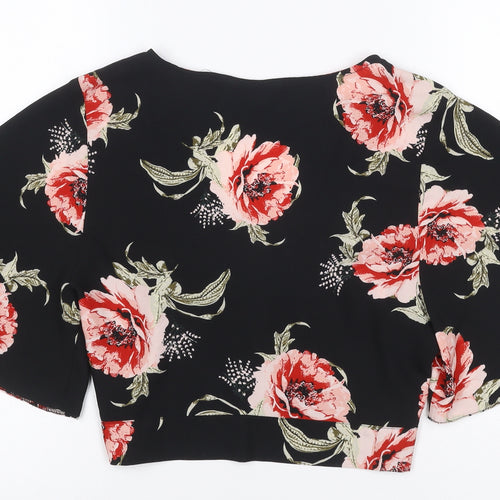 Miss Selfridge Women Black Floral Kimono Tie Front Blouse UK 12