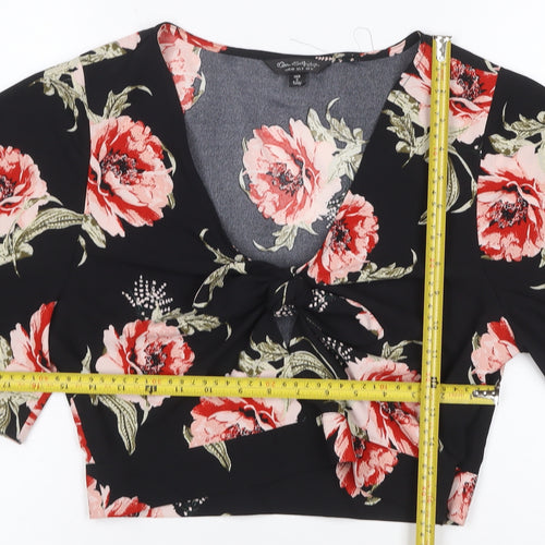 Miss Selfridge Women Black Floral Kimono Tie Front Blouse UK 12