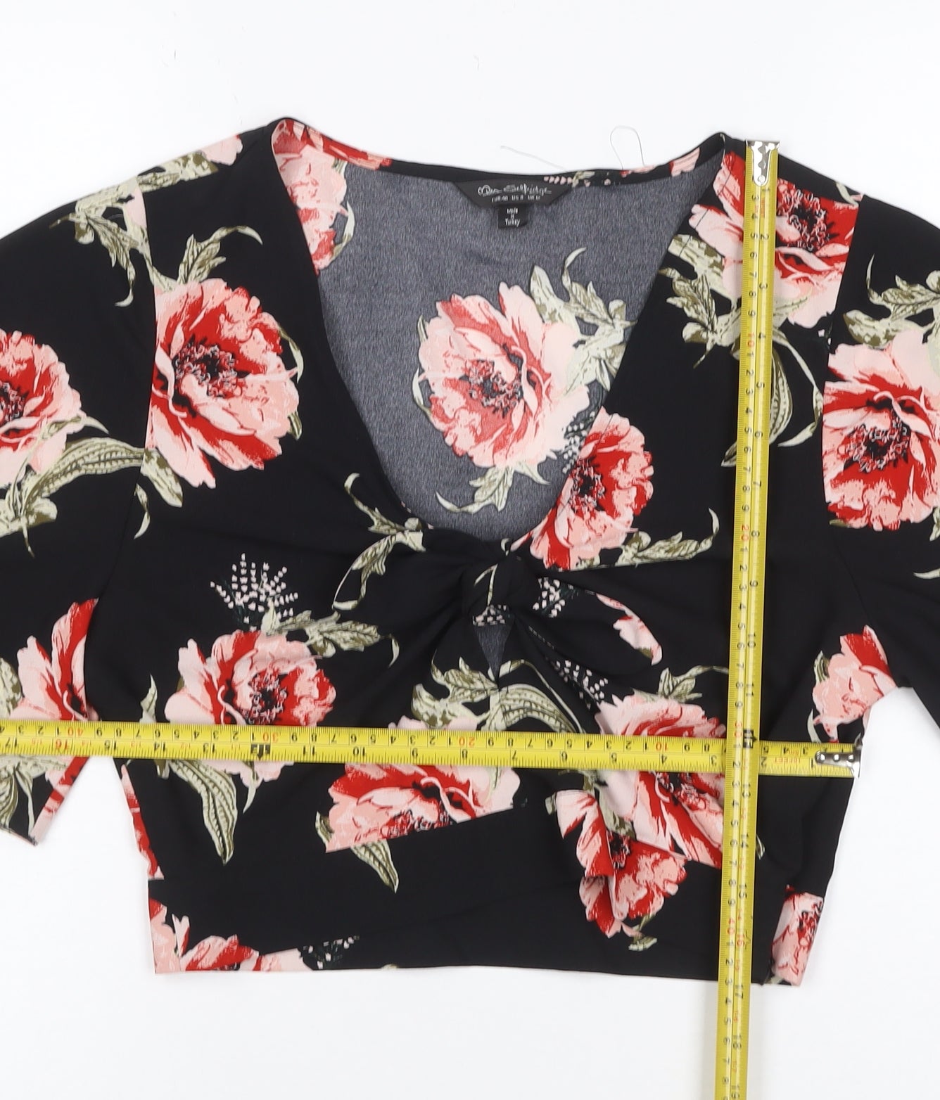 Miss Selfridge Women Black Floral Kimono Tie Front Blouse UK 12