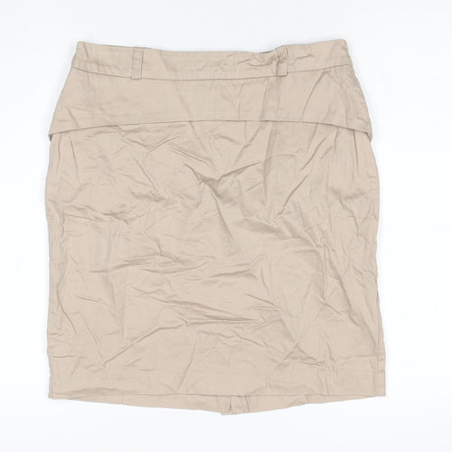 Collection LOB Women Beige UK 12 Pencil Knee Length Cotton Skirt