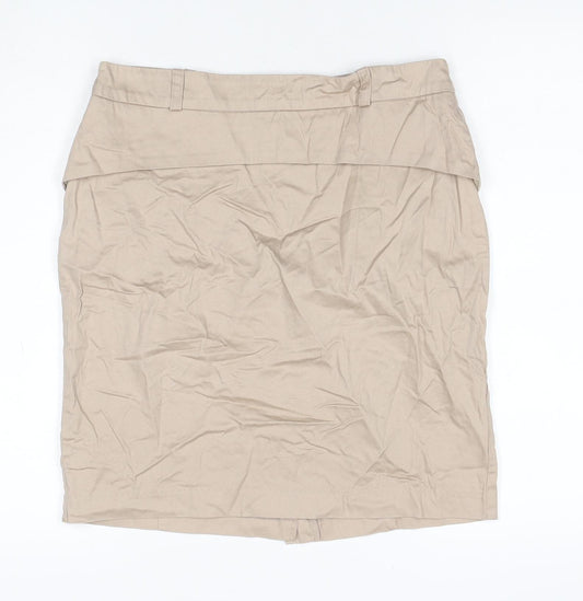 Collection LOB Women Beige UK 12 Pencil Knee Length Cotton Skirt