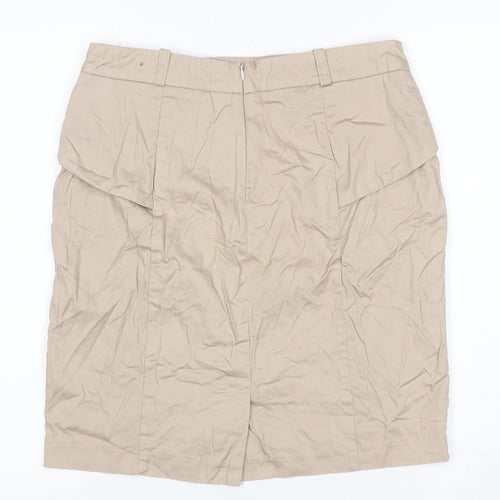Collection LOB Women Beige UK 12 Pencil Knee Length Cotton Skirt