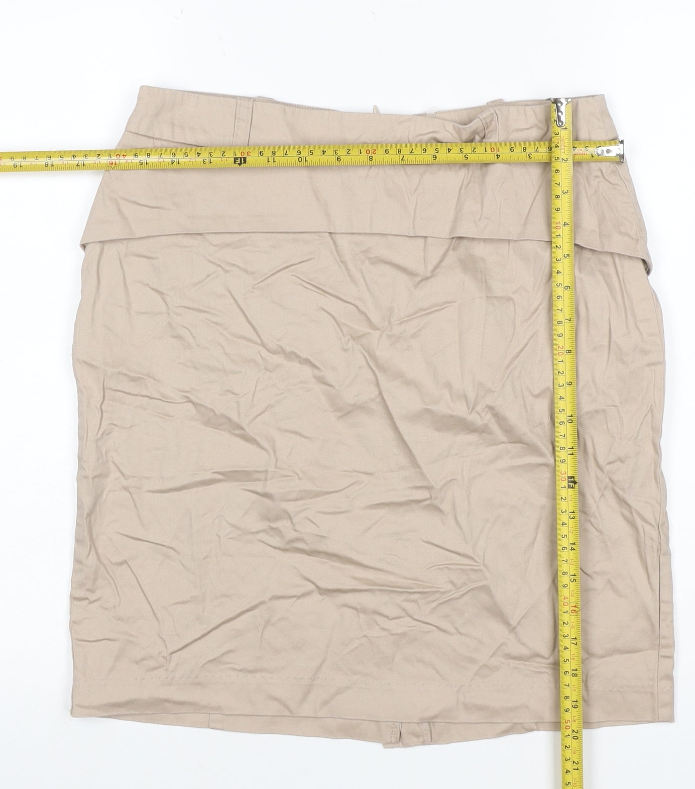 Collection LOB Women Beige UK 12 Pencil Knee Length Cotton Skirt