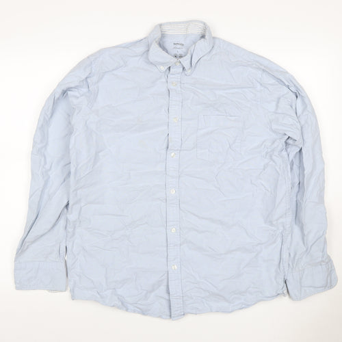Dunnes Stores Men Blue L Regular Fit Cotton Button-Down Long Sleeve Shirt