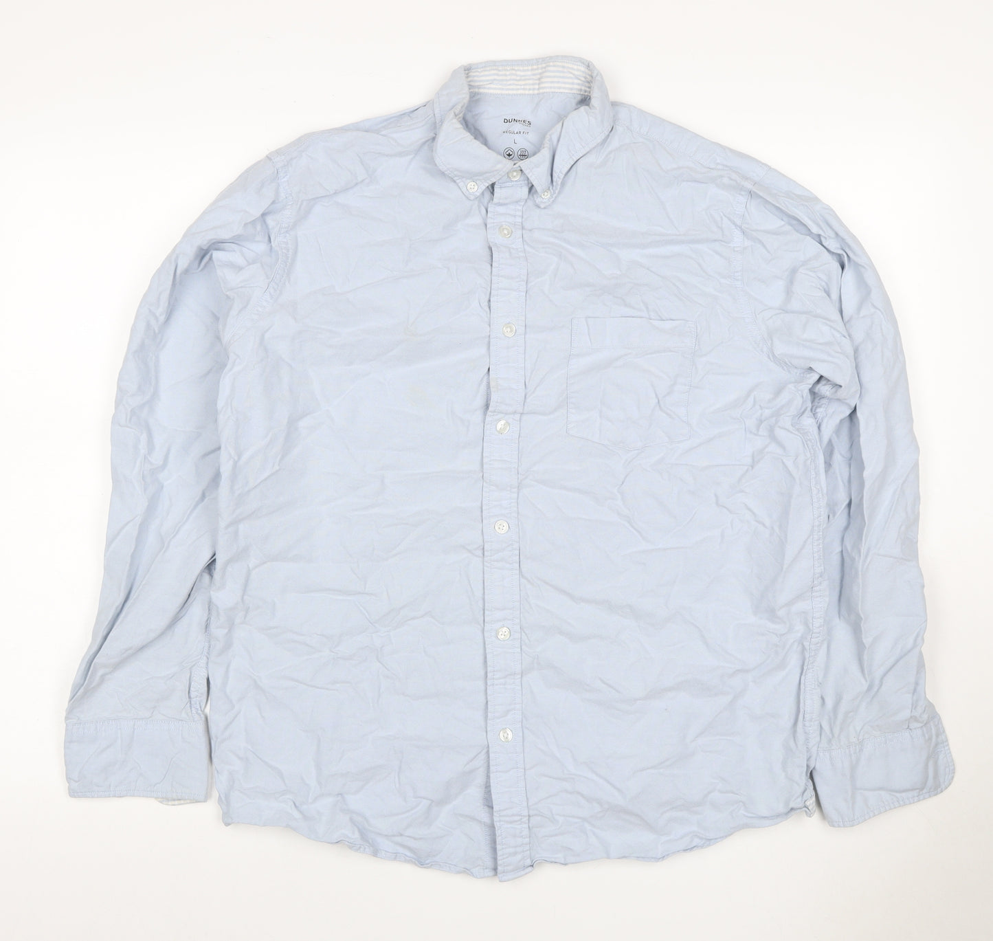 Dunnes Stores Men Blue L Regular Fit Cotton Button-Down Long Sleeve Shirt