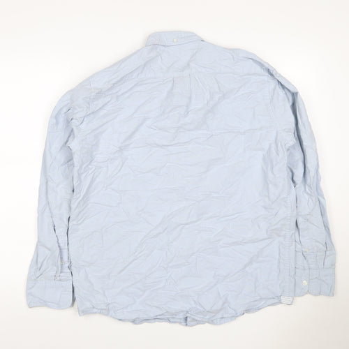 Dunnes Stores Men Blue L Regular Fit Cotton Button-Down Long Sleeve Shirt