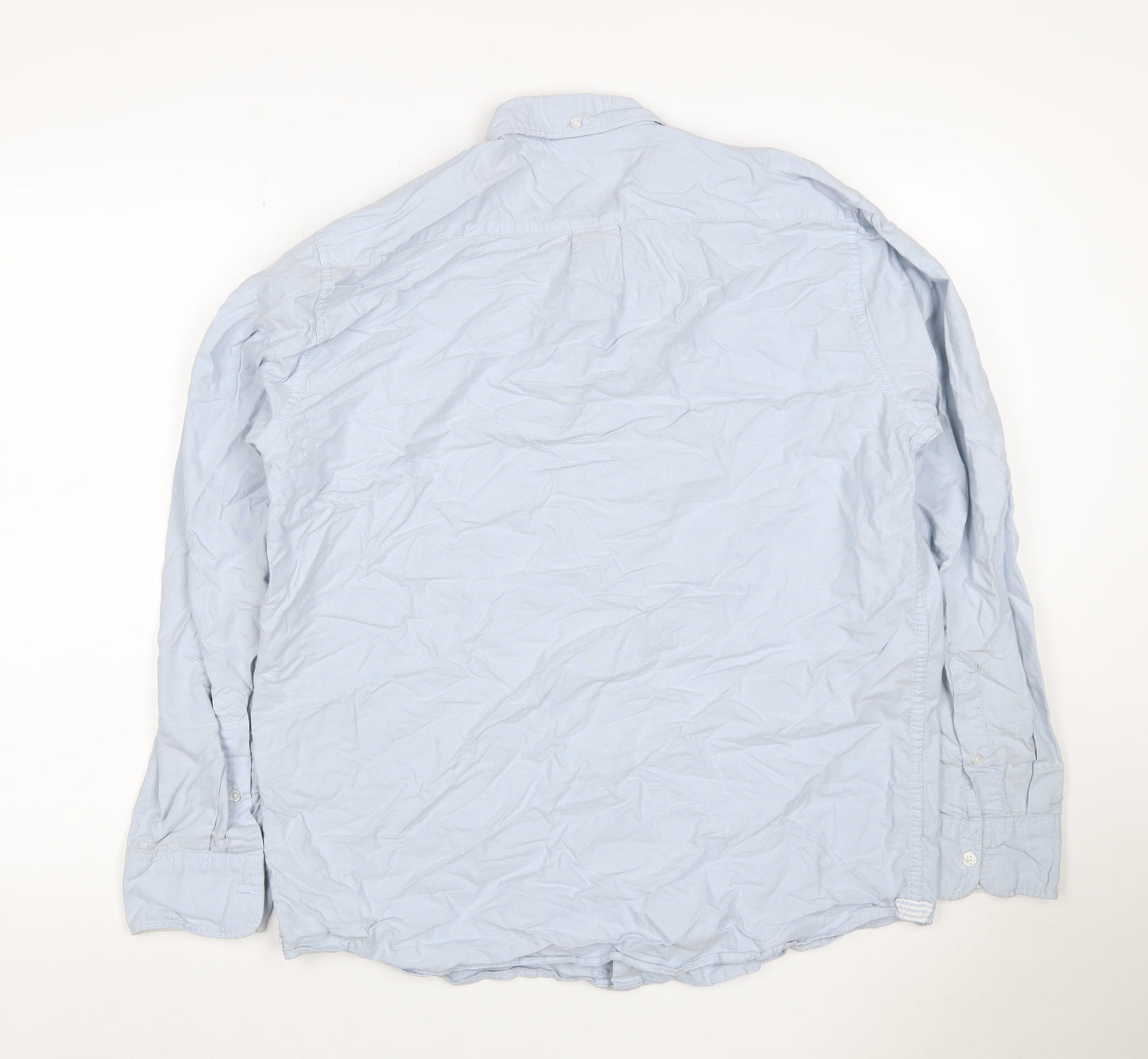 Dunnes Stores Men Blue L Regular Fit Cotton Button-Down Long Sleeve Shirt