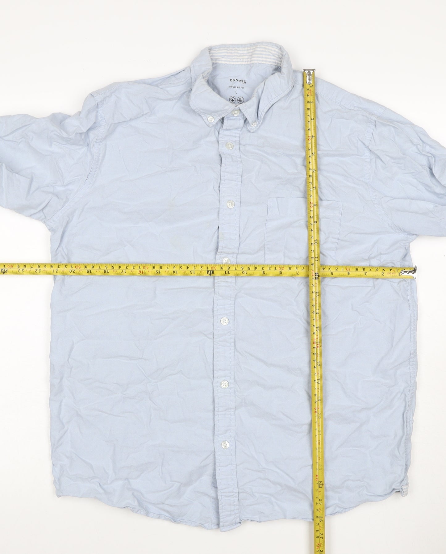Dunnes Stores Men Blue L Regular Fit Cotton Button-Down Long Sleeve Shirt