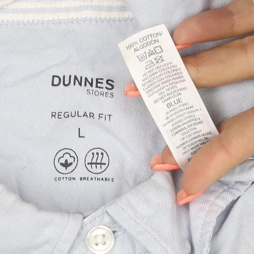 Dunnes Stores Men Blue L Regular Fit Cotton Button-Down Long Sleeve Shirt