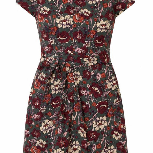 Yumi Women’s Green Floral Fit & Flare Knee Length Dress UK 8