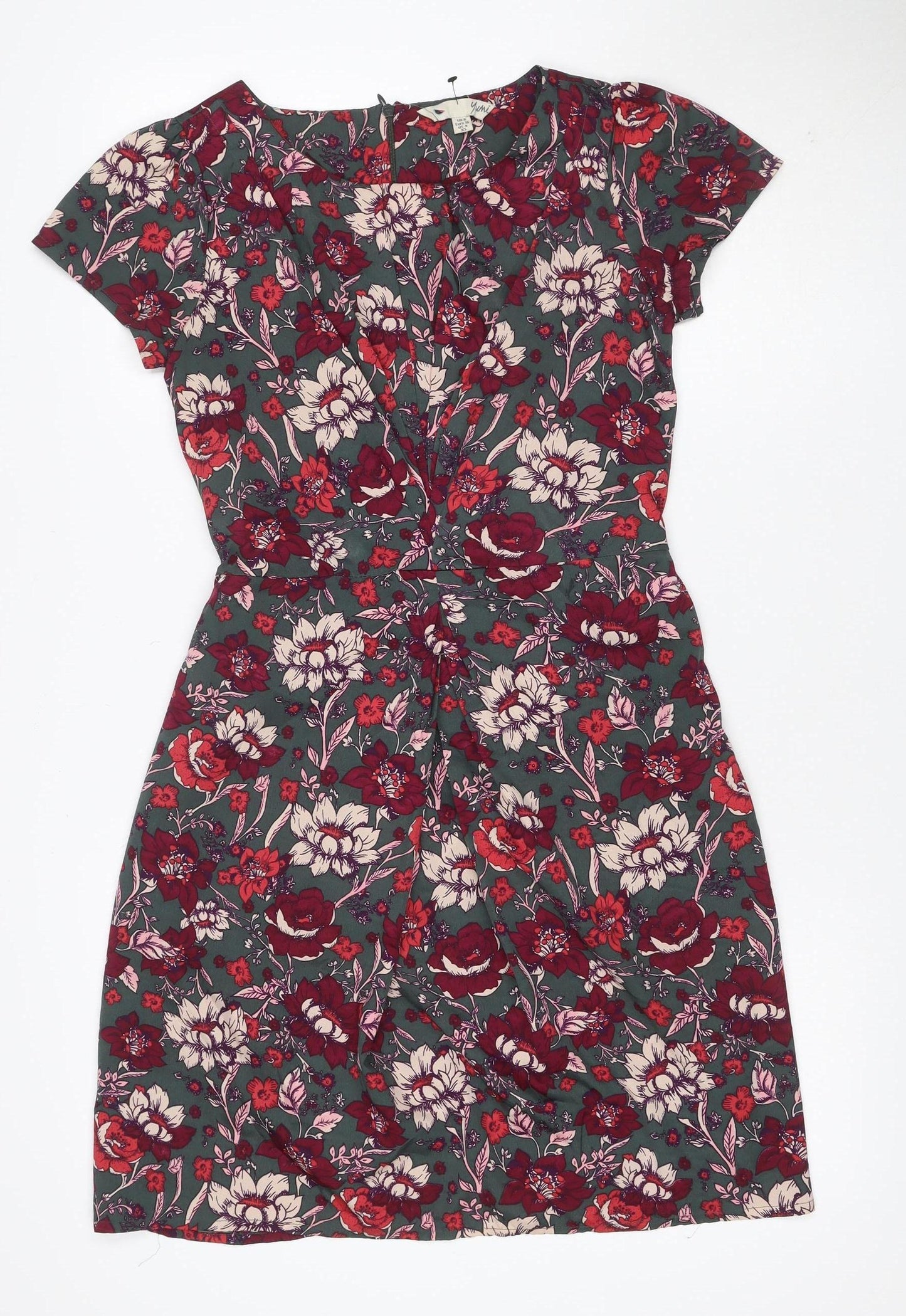 Yumi Women’s Green Floral Fit & Flare Knee Length Dress UK 8