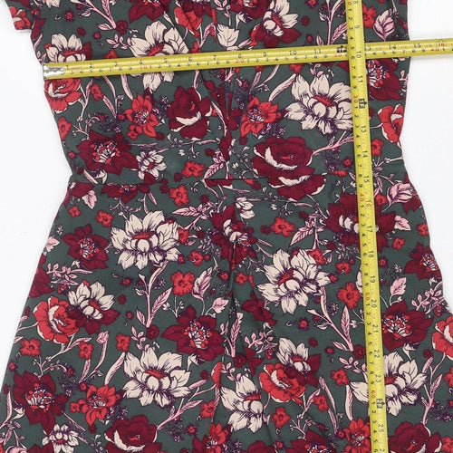 Yumi Women’s Green Floral Fit & Flare Knee Length Dress UK 8