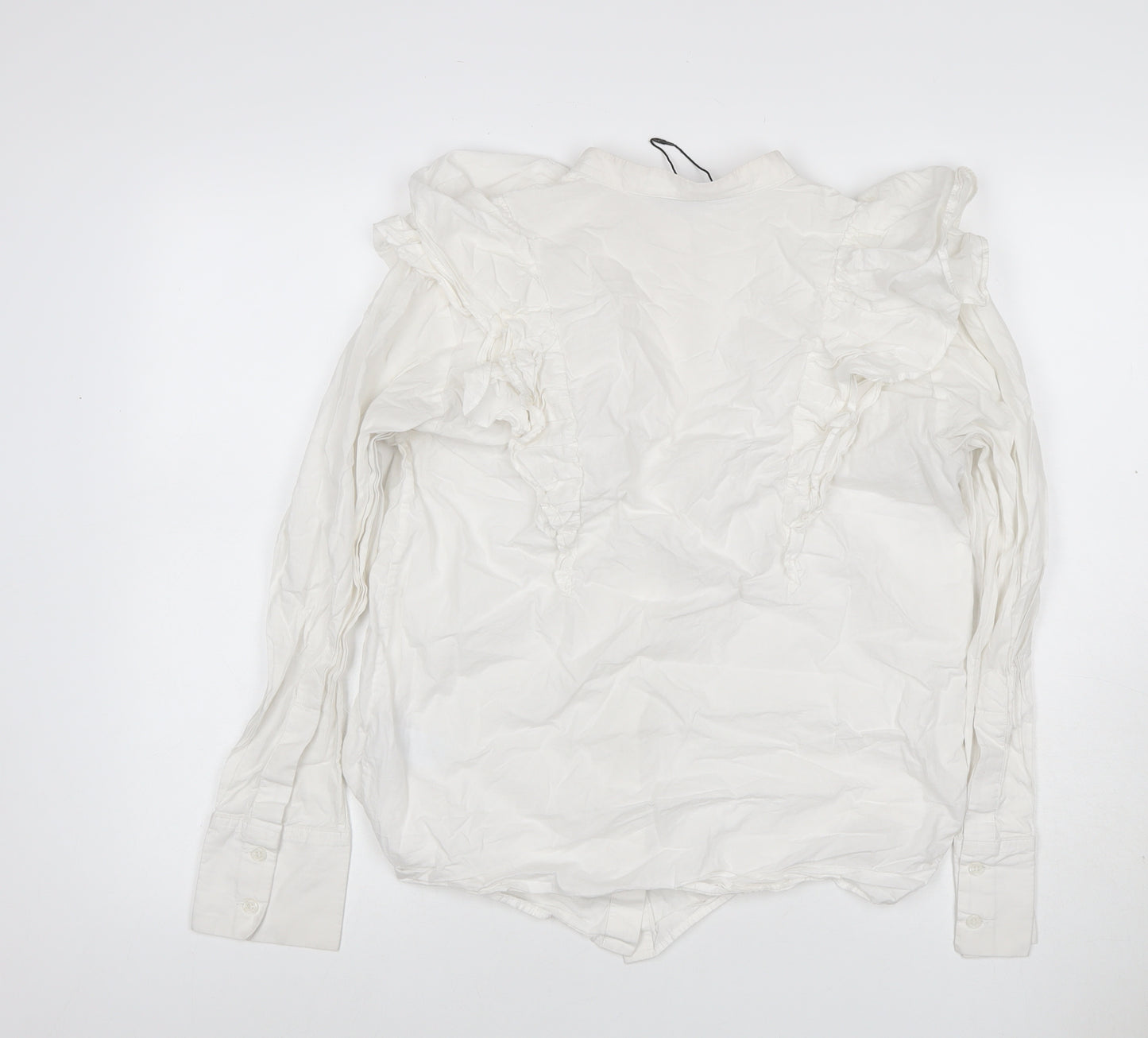 Zara Women White S Modal Ruffle Long Sleeve Button-Up Blouse