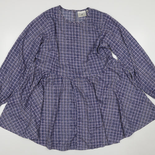Daisy Street Women Blue Check Skater Dress UK 10 Long Sleeve Mini