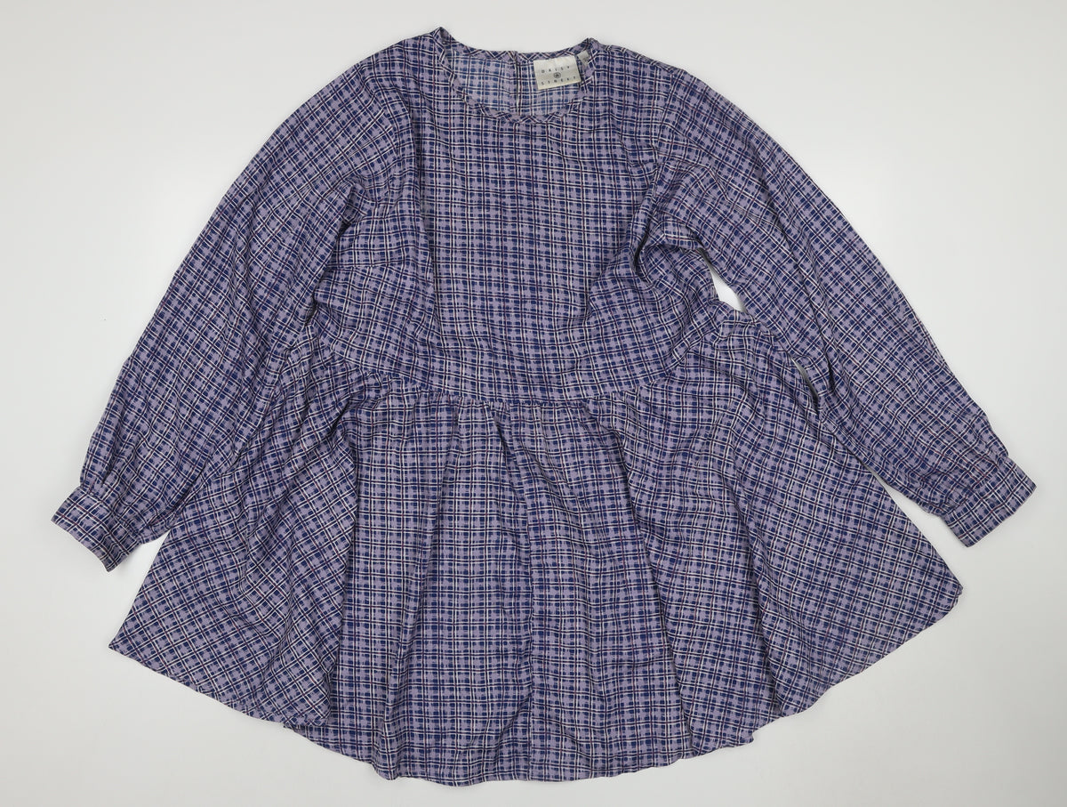 Daisy Street Women Blue Check Skater Dress UK 10 Long Sleeve Mini