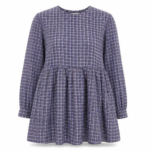 Daisy Street Women Blue Check Skater Dress UK 10 Long Sleeve Mini