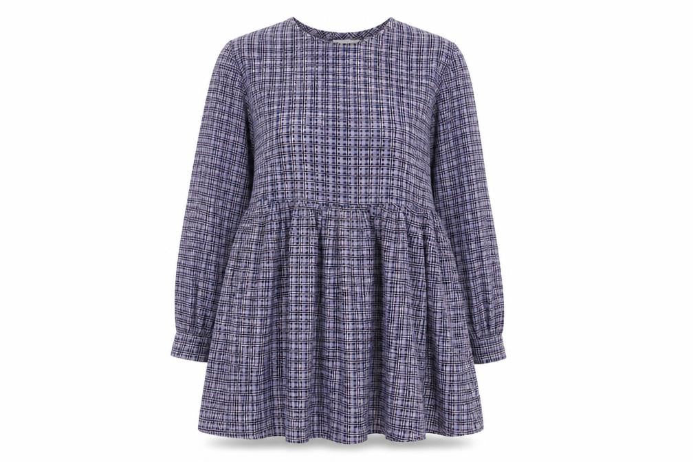 Daisy Street Women Blue Check Skater Dress UK 10 Long Sleeve Mini