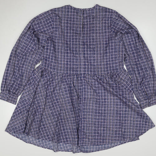Daisy Street Women Blue Check Skater Dress UK 10 Long Sleeve Mini