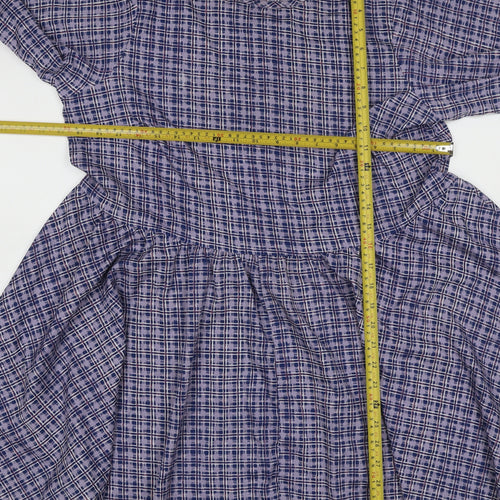 Daisy Street Women Blue Check Skater Dress UK 10 Long Sleeve Mini