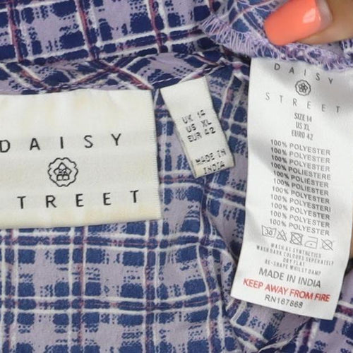 Daisy Street Women Blue Check Skater Dress UK 10 Long Sleeve Mini