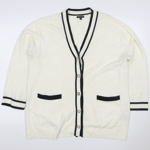 Who What Wear Women Ivory XL V-Neck Button Pocket Knit Cardigan