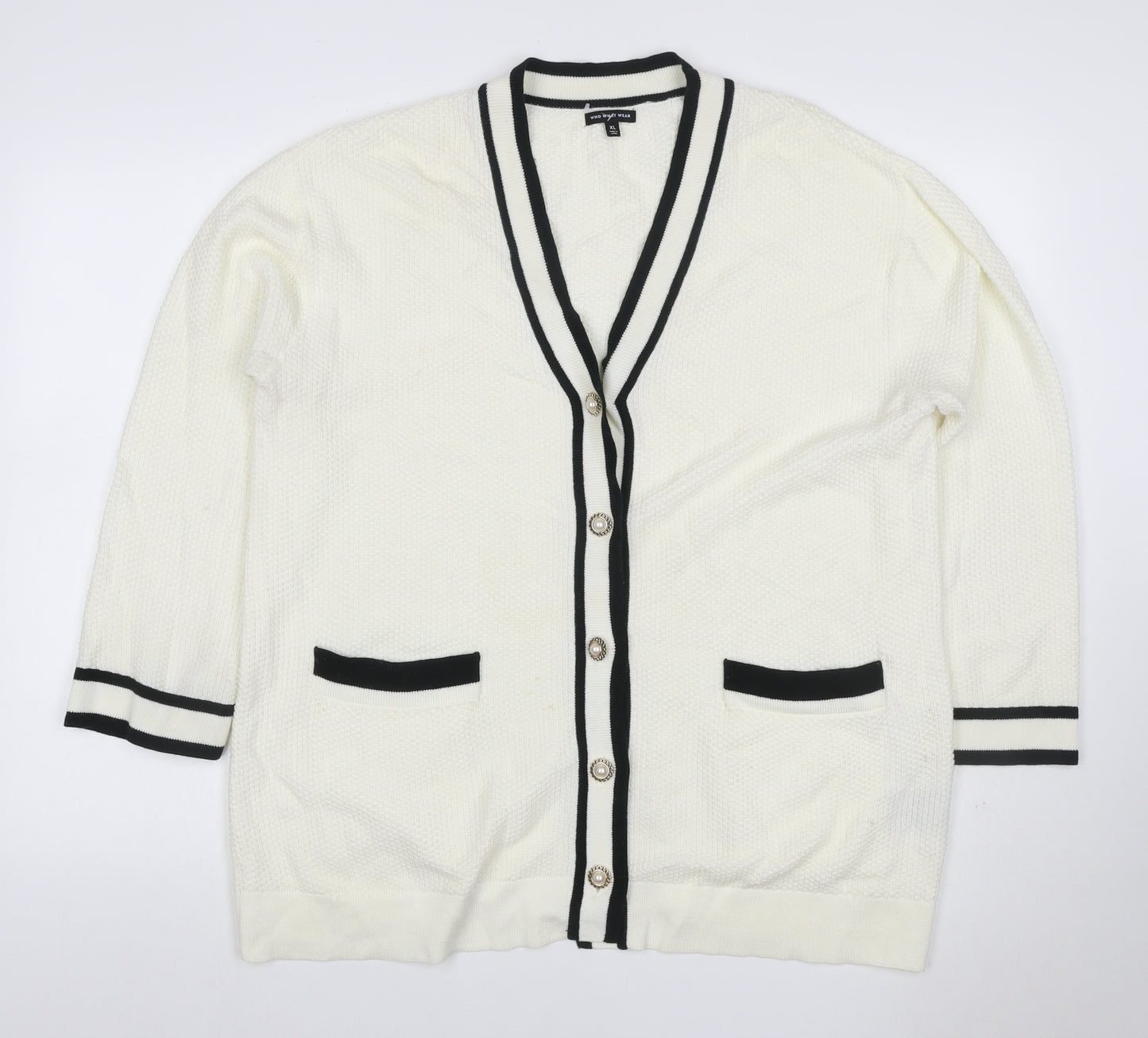 Who What Wear Women Ivory XL V-Neck Button Pocket Knit Cardigan