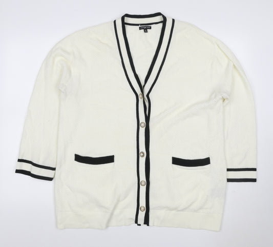 Who What Wear Women Ivory XL V-Neck Button Pocket Knit Cardigan