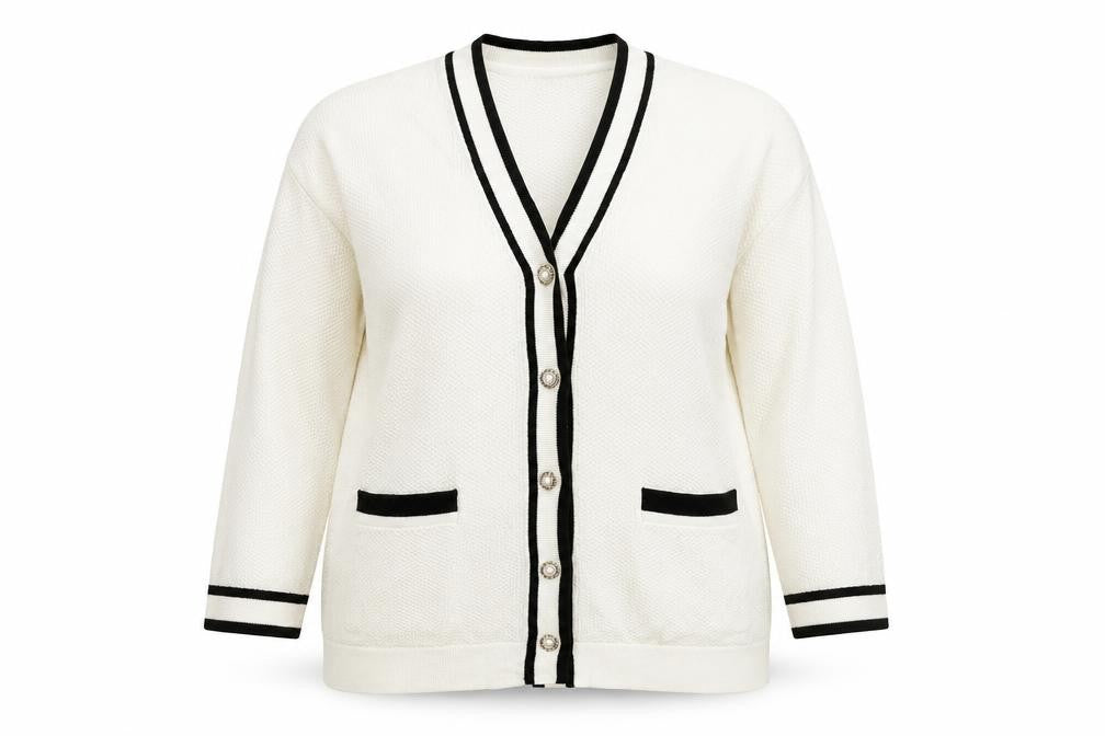 Who What Wear Women Ivory XL V-Neck Button Pocket Knit Cardigan