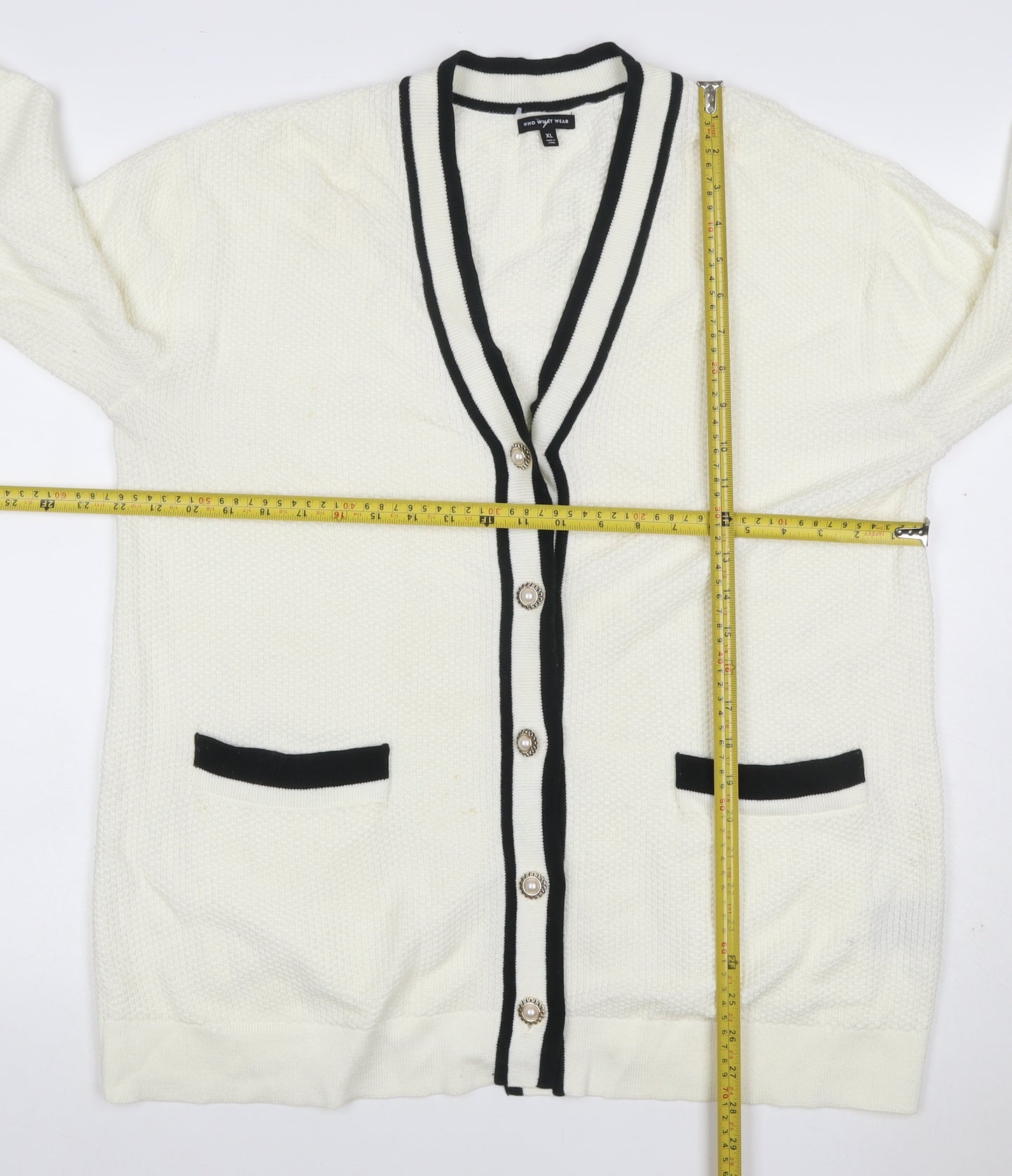 Who What Wear Women Ivory XL V-Neck Button Pocket Knit Cardigan