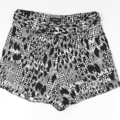 River Island Women’s Black White Houndstooth Shorts UK 12 Belted