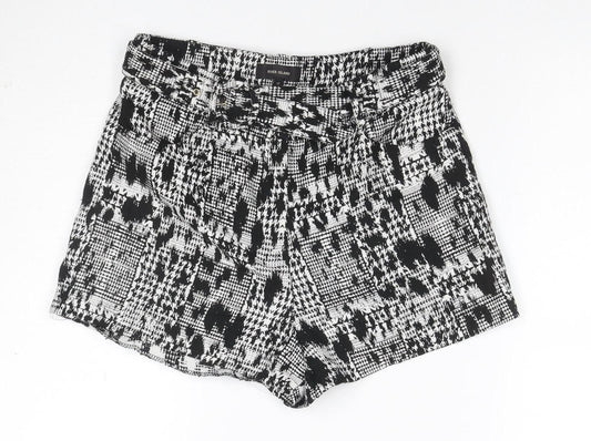 River Island Women’s Black White Houndstooth Shorts UK 12 Belted