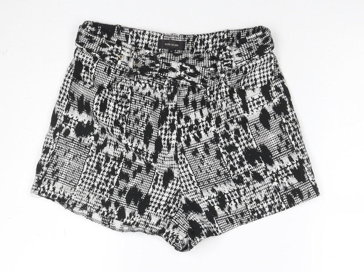 River Island Women’s Black White Houndstooth Shorts UK 12 Belted