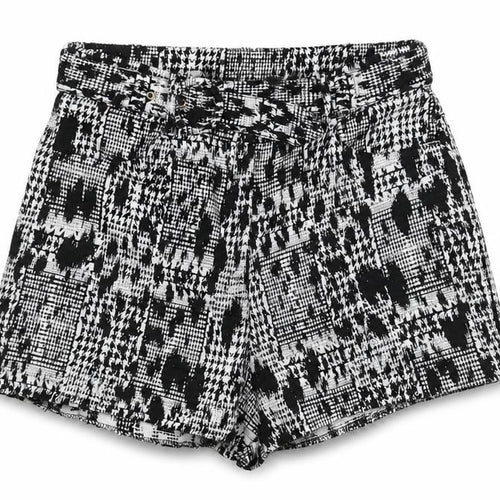 River Island Women’s Black White Houndstooth Shorts UK 12 Belted