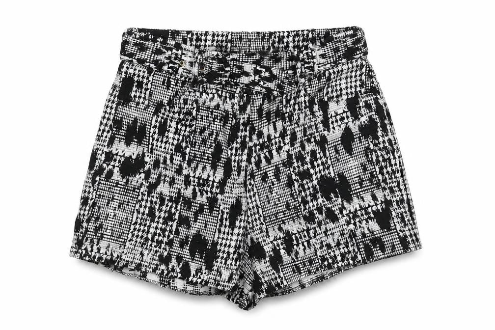 River Island Women’s Black White Houndstooth Shorts UK 12 Belted