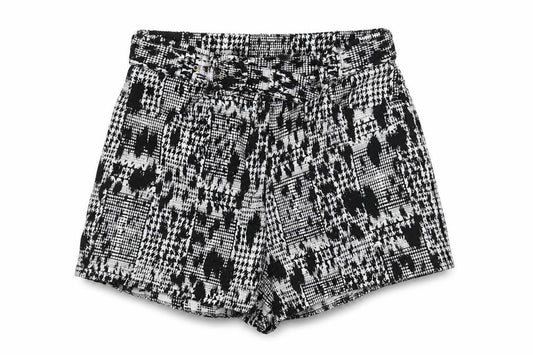 River Island Women’s Black White Houndstooth Shorts UK 12 Belted