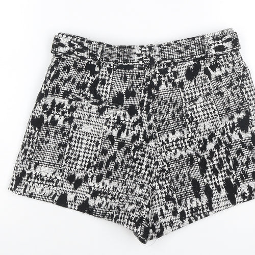 River Island Women’s Black White Houndstooth Shorts UK 12 Belted
