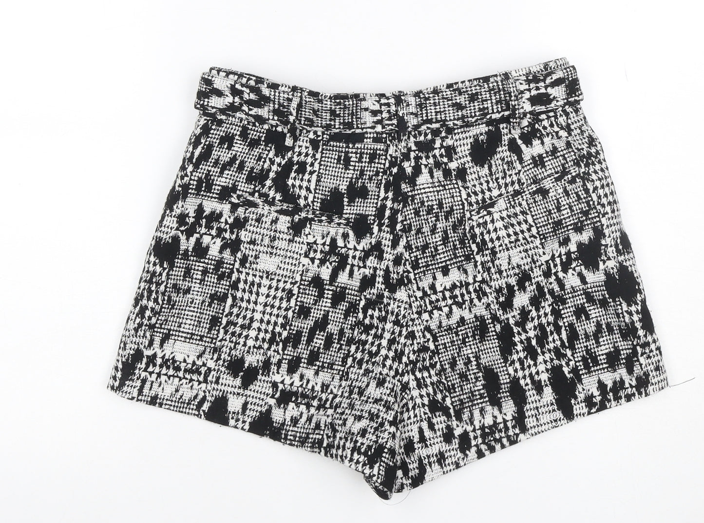 River Island Women’s Black White Houndstooth Shorts UK 12 Belted