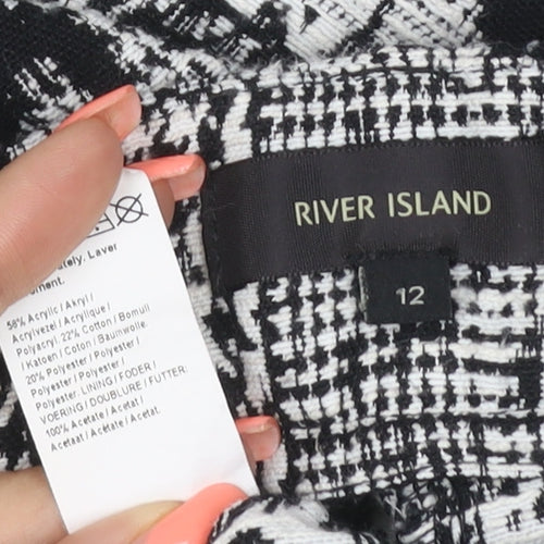 River Island Women’s Black White Houndstooth Shorts UK 12 Belted
