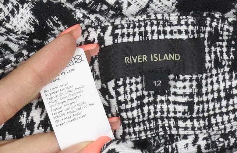 River Island Women’s Black White Houndstooth Shorts UK 12 Belted