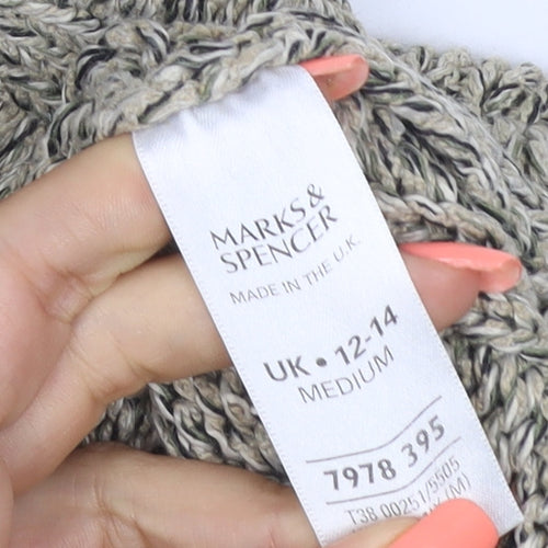 Marks and Spencer Women Green UK 12 Chunky Knit Full Zip Jumper