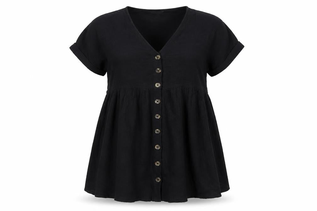 New Look Women Black UK 14 Fit & Flare V-Neck Button Mini Dress