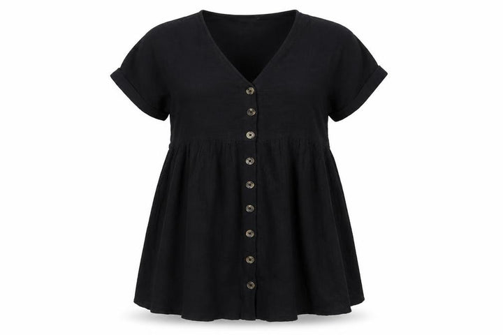 New Look Women Black UK 14 Fit & Flare V-Neck Button Mini Dress