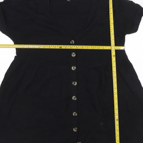 New Look Women Black UK 14 Fit & Flare V-Neck Button Mini Dress