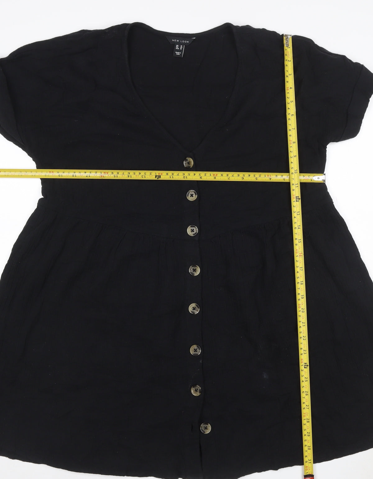New Look Women Black UK 14 Fit & Flare V-Neck Button Mini Dress