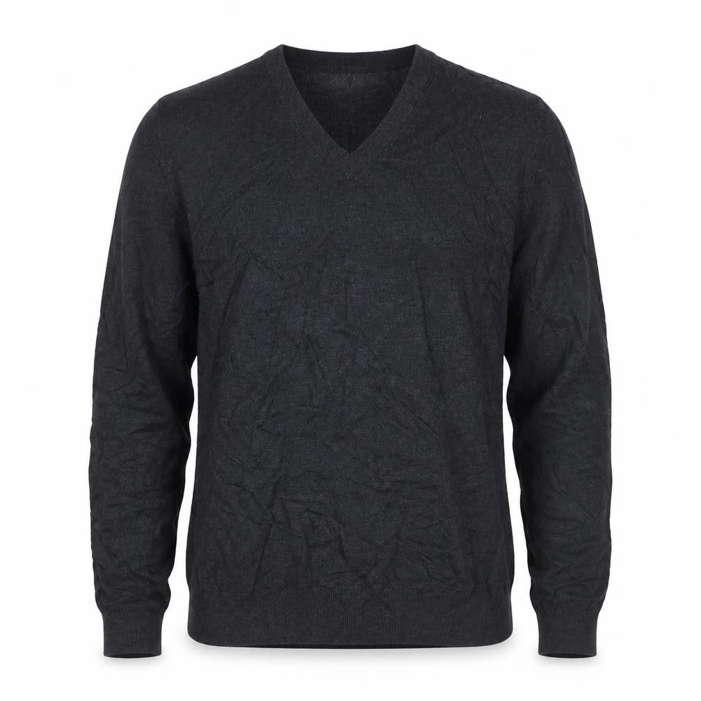 Front view of Marks & Spencer Men Grey S Fine Pure Cotton V-Neck jumper