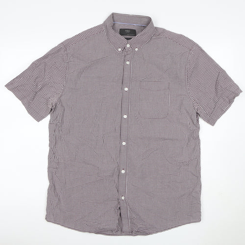 Marks and Spencer Men's Red L Check Short Sleeve Button-Up Shirt